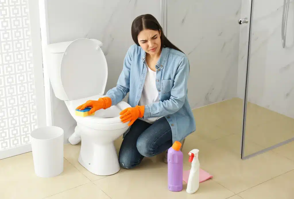 Woman Cleaning Toilet