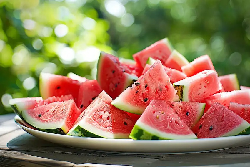 a plate full of watermelon slice