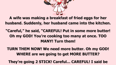 A wife was making a breakfast of fried eggs for her husband