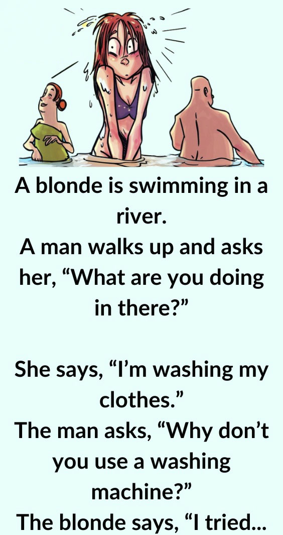 A Blonde Is Swimming In A River