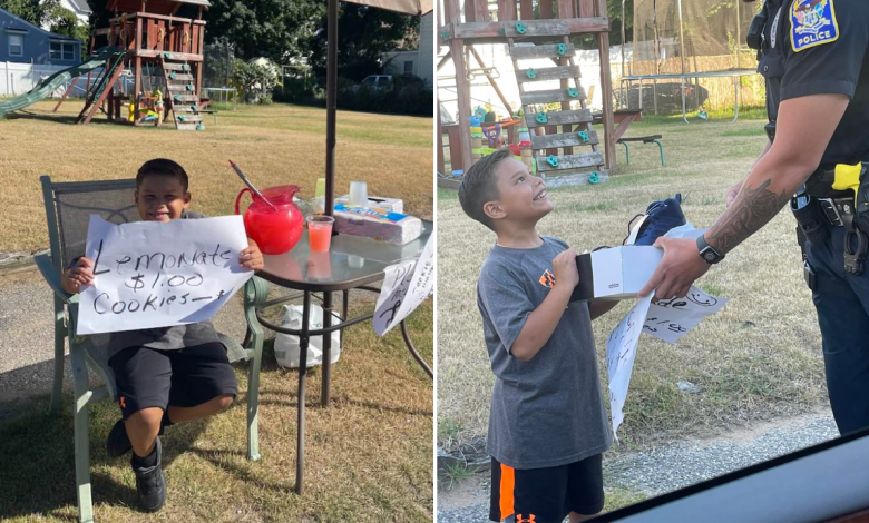 Police Officer Surprises 7YearOld Boy Selling Lemonade With A Pair Of Brand New Sneakers For School