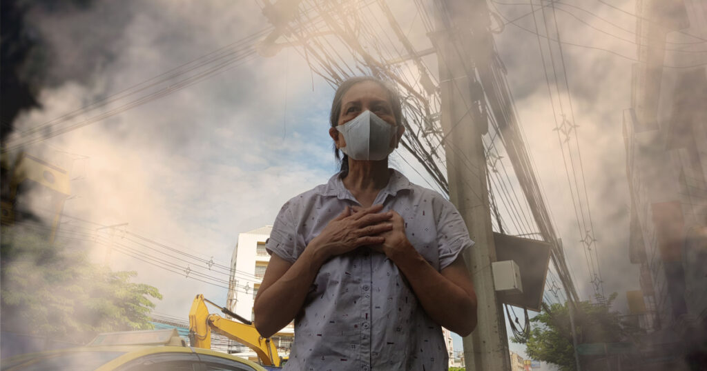 woman wearing mask for protect air pollution