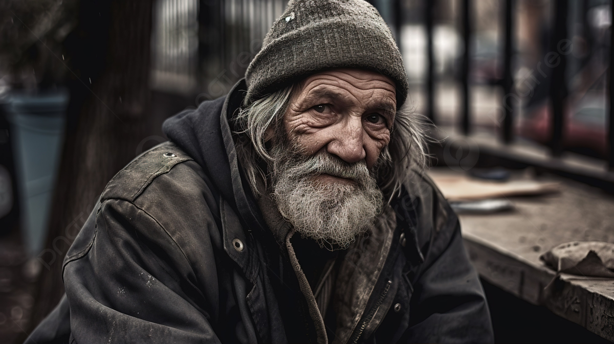 pngtree an old homeless man sits alone on the street picture image 2707867