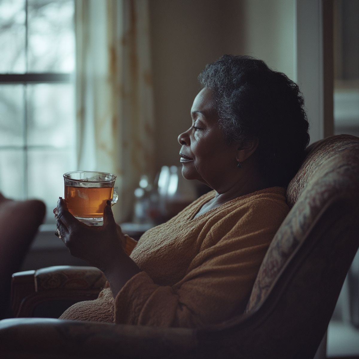 A mature woman drinking tea | Source: Midjourney