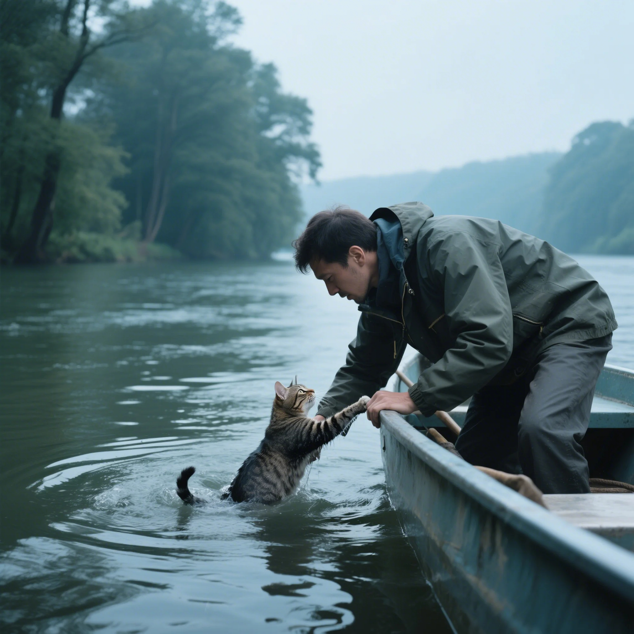Fishermen caught a struggling cat who was swimming to people with all its might 1 0 1