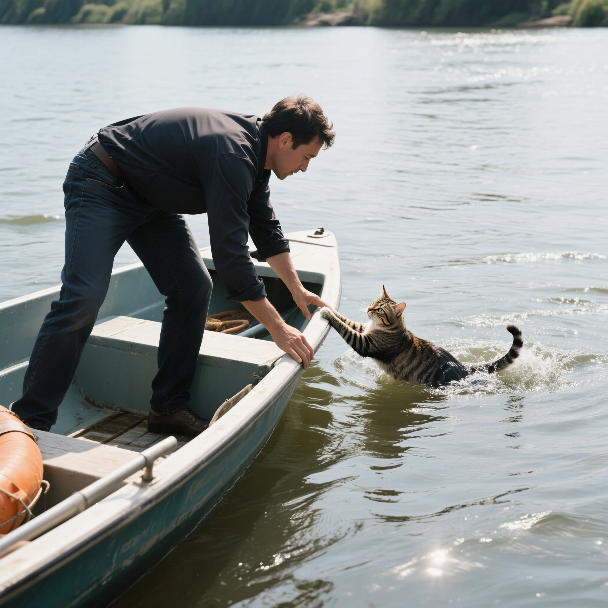 Fishermen caught a struggling cat who was swimming to people with all its might 2 00 1